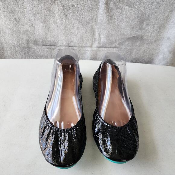 Tieks Shoes Womens 10 Leather Obsidian Black Embossed Croc Patent Ballet Flat - Picture 8 of 11